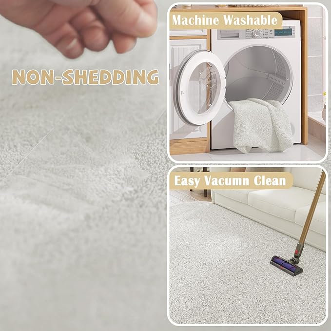 jinchan Solid Plush Round Rug 4ft Performance Shaggy Circle Rug 4' Round Washable Indoor Soft Modern Faux Wool Non Slip Carpet for Living Room Kids Room Bedroom Dining Room Ivory