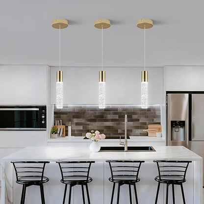OKELI Modern Pendant Light, LED Bubble Crystal Kitchen Island Lights Fixtures,Mini Single Island Lights Pendant Lighting for Kitchen Island,Bar,6W,6000K,Gold