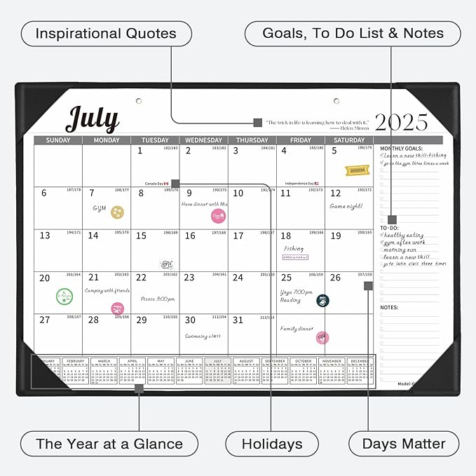 Ospelelf Leather Desk Calendar 2025-2026 Wall Monthly Planner Pad 12"x17" with Protective Cover 18 Months July 2025 to December 2026 Black