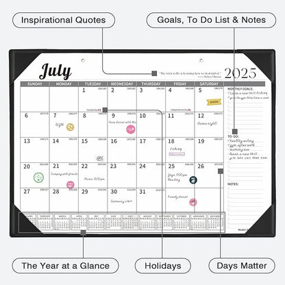 Ospelelf Leather Desk Calendar 2025-2026 Wall Monthly Planner Pad 12"x17" with Protective Cover 18 Months July 2025 to December 2026 Black