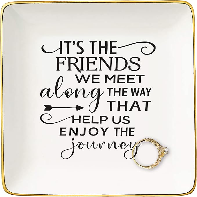 NZY Thank You Birthday Christmas Gifts for Best Friends,Bestie,Sister-Friendship Gifts for Best Friends,Bff-Ceramic Jewelry Tray Trinket Holder Ring Dish-It's the Friends We Meet Along the Way
