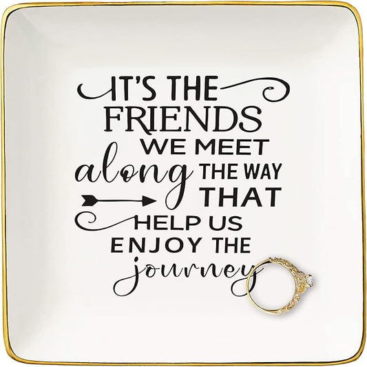 NZY Thank You Birthday Christmas Gifts for Best Friends,Bestie,Sister-Friendship Gifts for Best Friends,Bff-Ceramic Jewelry Tray Trinket Holder Ring Dish-It's the Friends We Meet Along the Way