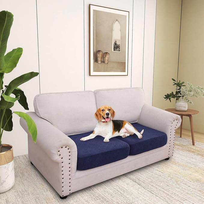 hyha Individual Couch Cushion Covers, Stretch Magic Sofa Seat Cushion Covers Washable, Dog Couch Sofa Slipcover for Pets, Kid with Elastic Bottom(2PC, Navy)