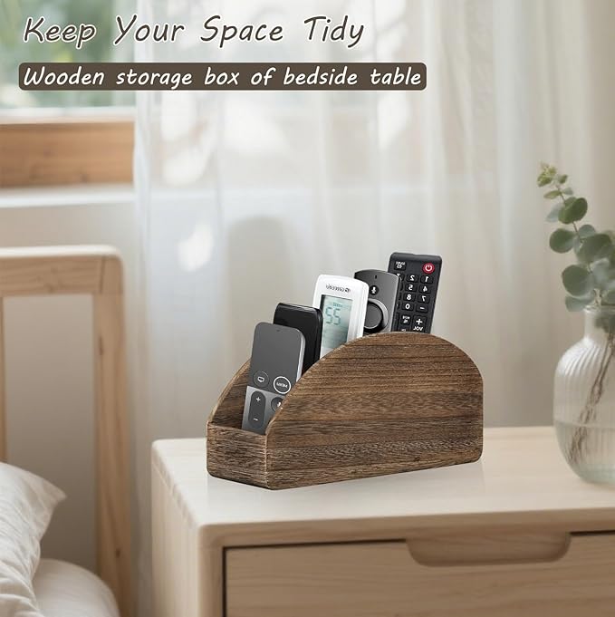 BIBELUN TV Remote Control Holder with 5 Compartments, Bedside Table Remote Caddy, Desktop Storage Box Organizer/Tray to Store Pen, Controllers, Media Player, Cosmetics, Office Supplies, Home Décor