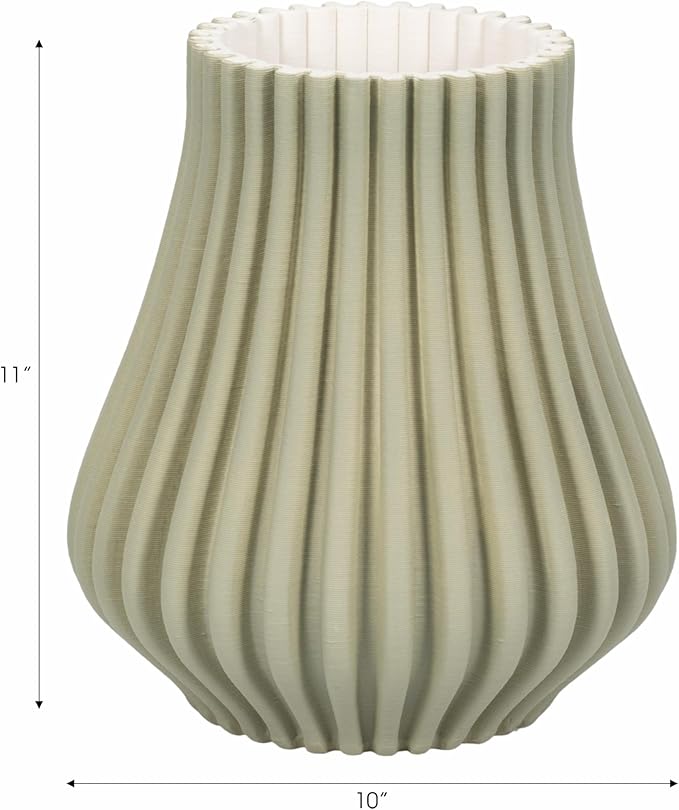 Ceramic Vase for Home Decor – Sculptural 3D Design Living Room Vase for Bedroom, House, Room, or Office Accent – Ribbed Decorative Flower Accent and Table Accents – 11” Green