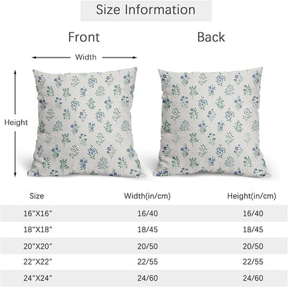 Blue Green Block Print Pillow Covers 16x16 Set of 2 Decorations Vintage Floral Throw Pillow Covers Decor Rustic Pillowcases Flower Pattern Farmhouse Cozy Soft for Sofa Bed Chair Home Decorative