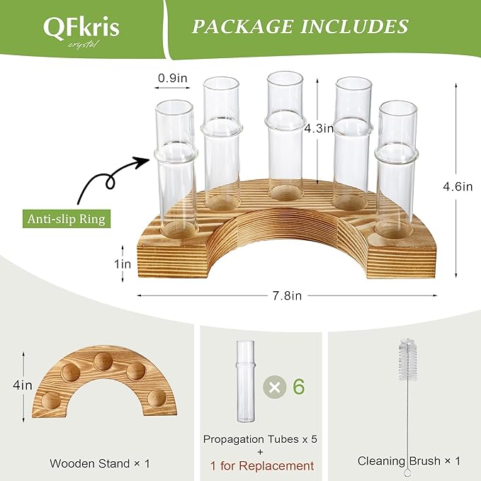 Plant Propagation Station with Wooden Stand, Valentines Day Gift, Glass Propagation Vase for Plants, Plant Terrarium Birthday Gifts for Women Mom Plants Lovers, Home Office Garden Decor, 5 Glass Tubes