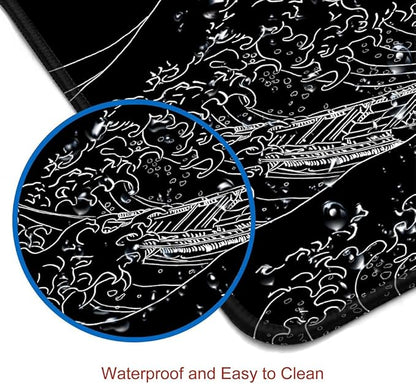 Large Mouse Pad Gaming, Extended Mousepad with Stitched Edges, Non-Slip Rubber Base Keyboard Desk Mat Mouse Pads for Work, Game, Office, Home, 31.5 x 11.8 in, Black Wave of Kanagawa