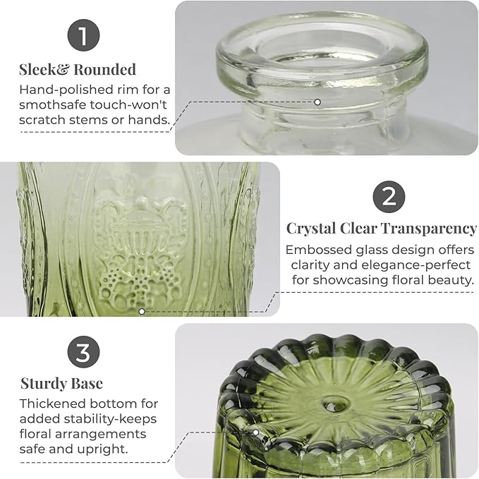 BEAHOT 32 Pack Bud Vase in Bulk,Mini Green Vintage Glass Flower Vases for Centerpieces,Wedding Decor,Party & Home Decaration,Mother's Day (Green-Gradient)