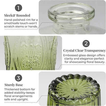 BEAHOT 32 Pack Bud Vase in Bulk,Mini Green Vintage Glass Flower Vases for Centerpieces,Wedding Decor,Party & Home Decaration,Mother's Day (Green-Gradient)