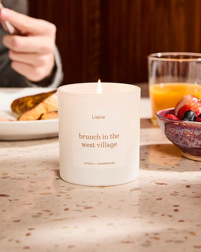 Literie NYC Inspired Scented Candle: Brunch in The West Village - Citrus & Champagne, 9oz, 50 Hour Burn, Vegan Soy & Coconut Blend Candle for Home Decor, Gift for Women & Men