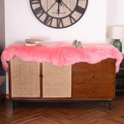 Premium Genuine Fur Sheepskin Rug Real Australia Sheepskin Natural Luxury Fluffy Lambskin Fur Area Rug Seat Covers for Kids Bedroom Sofa Chair Cover (Pink, Double Pelt/2ft x 6ft)