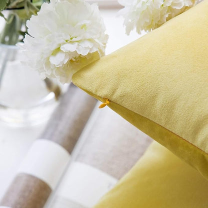 Phantoscope Pack of 2 Velvet Decorative Throw Decorative Pillow Cover Soft Solid Square Cushion Case for Couch Yellow 20 x 20 inches 50 x 50 cm
