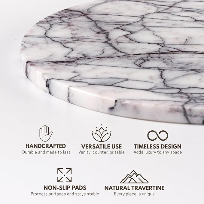 Handcrafted Marble Tray – Bathroom Counter Organizer, Jewelry Tray, Perfume Organizer & Decorative Tray for Vanity Accessories, Coffee Table Decor & Bathroom Countertop, Stone Trays (Round, Leilac)