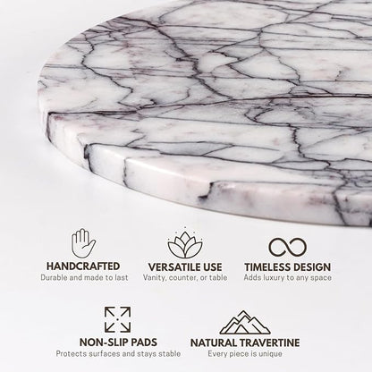 Handcrafted Marble Tray – Bathroom Counter Organizer, Jewelry Tray, Perfume Organizer & Decorative Tray for Vanity Accessories, Coffee Table Decor & Bathroom Countertop, Stone Trays (Round, Leilac)