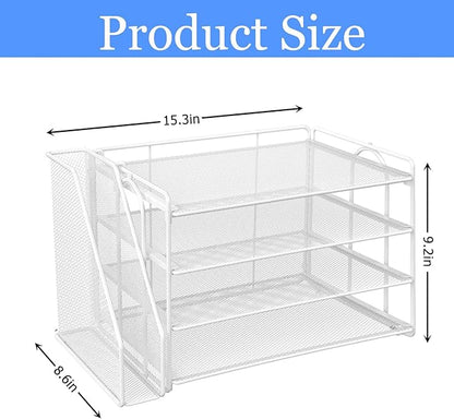 gianotter 4-Tier Paper Organizer With Magazine Holder, Desk Organizers and Accessories, White Desk Accessories, File Organizer for Office Supplies Storag(White)