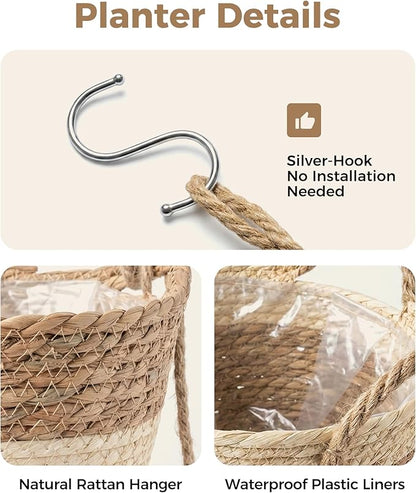 Leaf&lull Macrame Plant Hanger 2-Tier Window Plant Shelf for Indoor Outdoor Plants Rattan Wall Hanging Decorative Hanging Planters for Boho Decor, Wall Decor and Home Decor