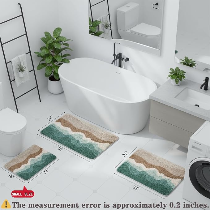 Microfiber Bathroom Rugs, Absorbent Soft Shaggy Carpet Floor Mats for Shower Tub Sink Toilet, Non-Slip Plush Carpet Floor Mats for Living Room Bedroom Kitchen ，Green，36 X 24 Inches