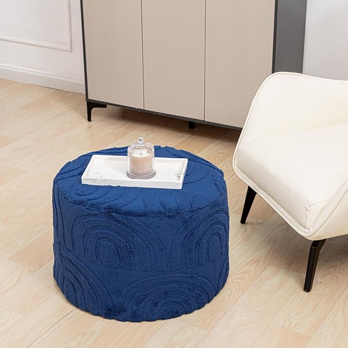 Asuprui Plush Fabric Ottoman Footrest – 20"x14" Soft Foam Pouf with Removable Cover Perfect for Living Room, Bedroom & Dorm(Dark Blue)