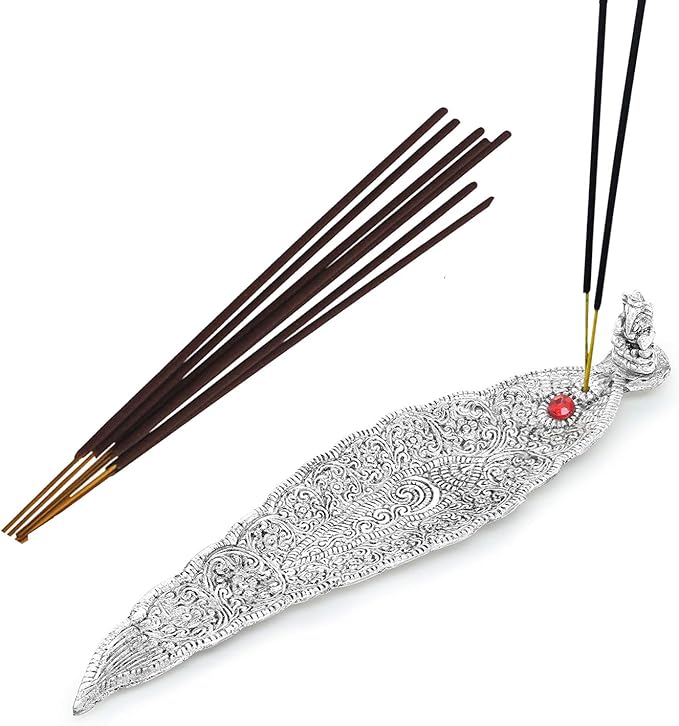 Zap Impex Metal Leaf Incense Stick Holder and Ash Catcher (Ganesh Figurine)