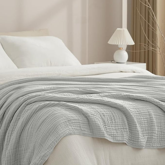 PHF Cooling Muslin Blanket Twin Size 60"x80", 6-Layer Lightweight Gauze Blanket Made from 35% Rayon Derived from Bamboo & 65% Cotton, Breathable & Ultra Soft Cozy for Hot Sleepers, Harbor Mist