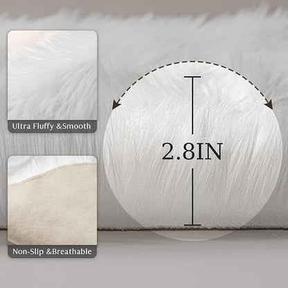Ashler Faux Fur Rug, Fluffy Shaggy Area Rug Ultra Soft 5 x 7 Feet Rectangle Fur Rug White Fuzzy Rug Machine Washable Shag Rug, Nursery Decor Throw Rugs for Bedroom, Kids Room, Living Room