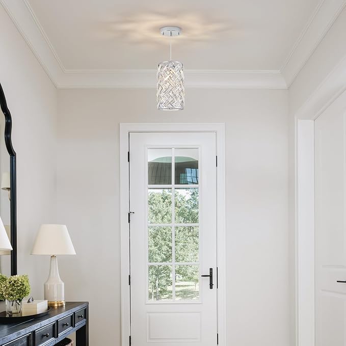 Modern Chrome Crystal Pendant Light Fixture – Adjustable Mini Chandelier Hanging Light for Kitchen Island, Dining Room, Bedroom, Hallway, or Foyer