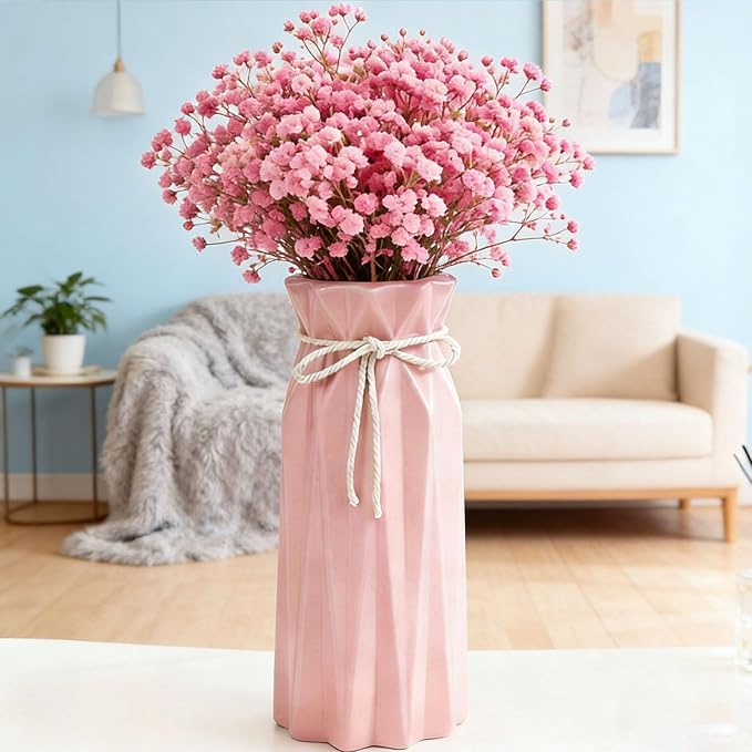 Ceramic Flower 9.5" H x 3.9" W Pink Vase Modern Home Decor Vases for Centerpieces Minimalist Farmhouse Cute Decorative Vases Flowers Tulip Pampas Grass Vase for Table Bathroom Shelf