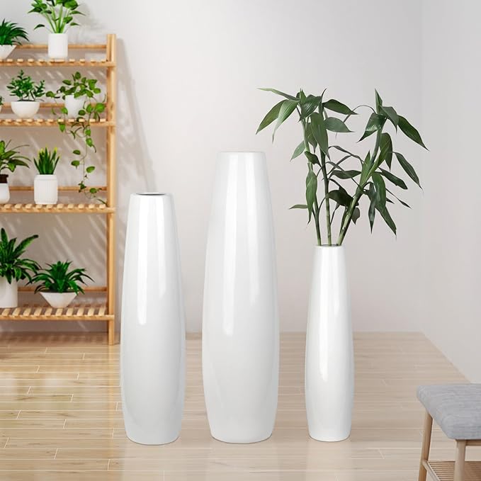 Ceramic Floor Vase, GDSZJLJ 17.7" Tall White Large Decorative Vases for Modern Home Decor, Living Room, Minimalist Style Big Flower Vase for Pampas Grass, Flowers, Twigs, Office, Bedroom Décor