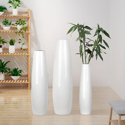 Ceramic Floor Vase, GDSZJLJ 17.7" Tall White Large Decorative Vases for Modern Home Decor, Living Room, Minimalist Style Big Flower Vase for Pampas Grass, Flowers, Twigs, Office, Bedroom Décor