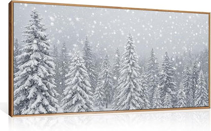 Aryroi Winter Snow Covered Forest Framed Canvas Wall Art Set,Snowy Woodland Wall Decor,Wilderness Pine Tree Art Prints,Natural Botanical Landscape Artwork for Living Room, Bedroom,Farmhouse-40 x20 x1