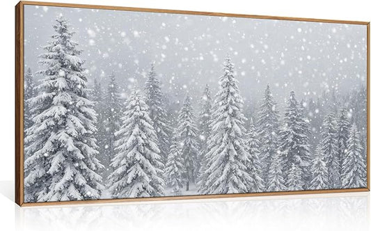 Aryroi Winter Snow Covered Forest Framed Canvas Wall Art Set,Snowy Woodland Wall Decor,Wilderness Pine Tree Art Prints,Natural Botanical Landscape Artwork for Living Room, Bedroom,Farmhouse-40 x20 x1