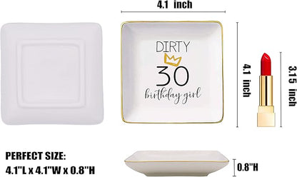 Topthink Dirty 30 Birthday Girl-Funny 30th Birthday Gift for Women,Her,Sister,Daughter,Best Friend,Coworker-Turning Thirty Gift-30 Years Old Present-Ceramic Jewelry Holder Ring Dish Trinket Tray