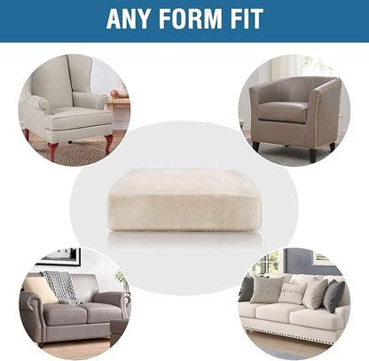 H.VERSAILTEX Velvet Stretch Couch Cushion Cover Plush Cushion Slipcover for Chair Loveseat Sofa Cushion Furniture Protector Seat Cushion Sofa Cover (3 Piece XL Sofa Cushion Covers, Ivory)