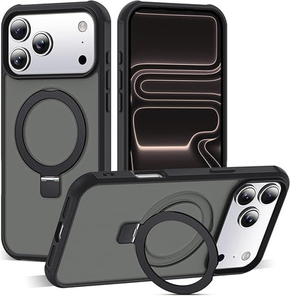 Compatible with iPhone 17 Pro Max Case with Invisible Magnetic O-Ring Stand Military-Grade Translucent Case for iPhone 17 ProMax 6.9" [Compatible with Mag-Safe][Great Grip Feeling], Black