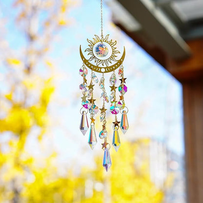 H&D HYALINE & DORA Crystal Sun Catcher Sun and Moon Suncatcher for Windows Hanging Indoor Outdoor Light Catcher for Home & Garden Decor