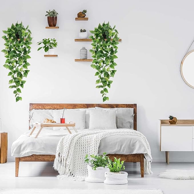 BLEUM CADE Fake Hanging Plants, 8pcs Artificial Hanging Plant, Faux Pothos Vines Greenery for Wall Home Living Room Office Indoor Outdoor Decor (No Baskets)