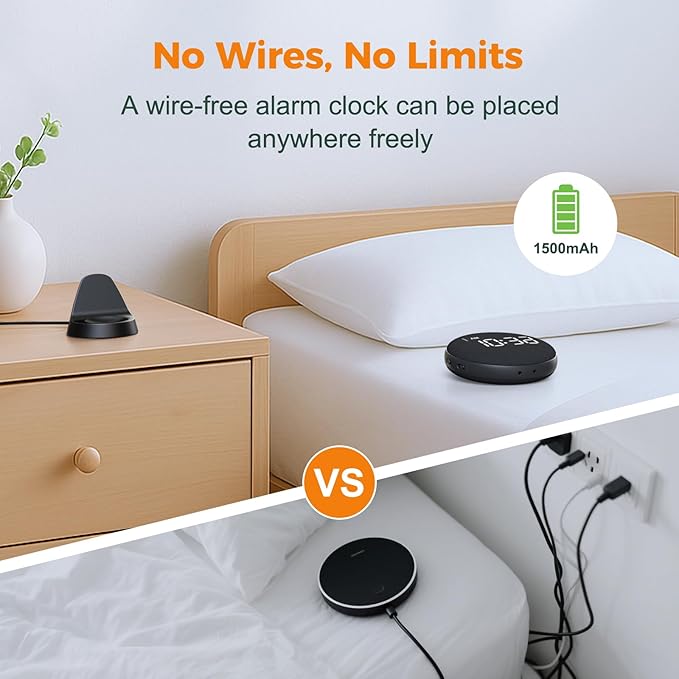 Gianna Vibrating Alarm Clock for Heavy Sleepers - 110dB Loud Alarm Clock, 3 Wake Modes, Auto-Dimming, Rechargeable Battery Operated Bed Shaker for Bedroom and Travel