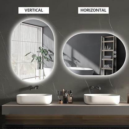 Niccy Oval LED Bathroom Vanity Mirror, 36x24inch Frameless Backlit Mirror with Light, Smart Anti-Fog Waterproof Mirror with Memory Function Dimmable Lighted Mirror