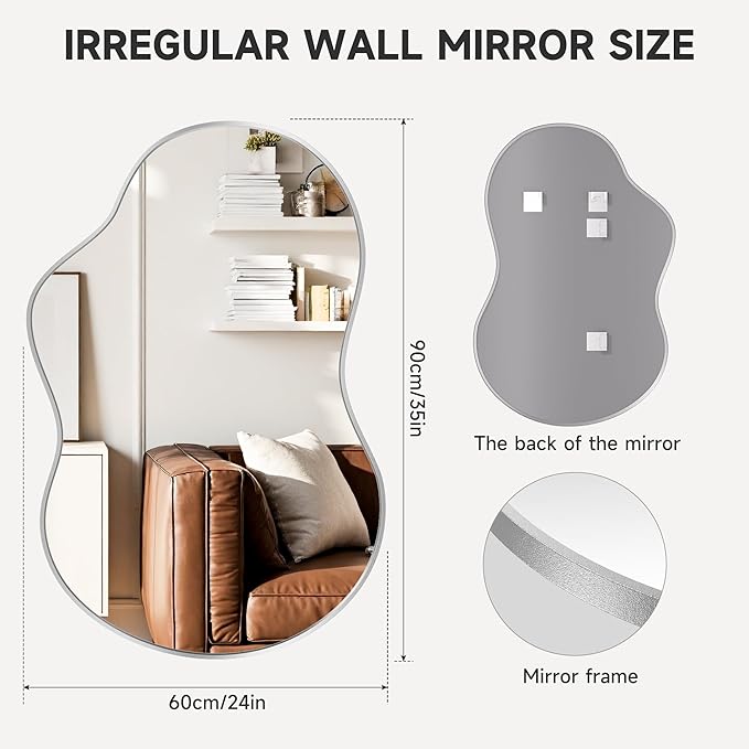 Hasipu Irregular Wall Mirror - 35"x24" Asymmetrical Mirror, Modern Decorative Mirrors for Living Room, Entryway, Hallway, Bathroom, Bedroom,Wall Mounted Home Decor (Silver)