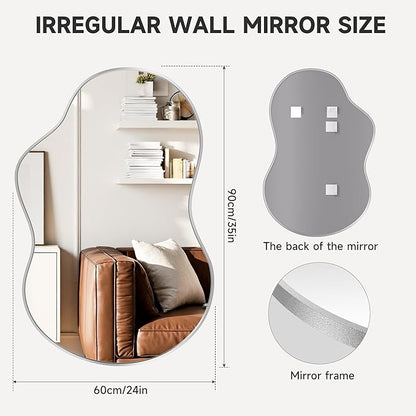 Hasipu Irregular Wall Mirror - 35"x24" Asymmetrical Mirror, Modern Decorative Mirrors for Living Room, Entryway, Hallway, Bathroom, Bedroom,Wall Mounted Home Decor (Silver)