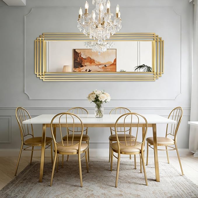 Geometric Wall Mirror, 63"x24" Modern Rectangle Full Length Mirror with Gold Metal Frame, Large Elegant Art Deco Mirror for Living Room Entryway Hallway, Hangs Vertically or Horizontally