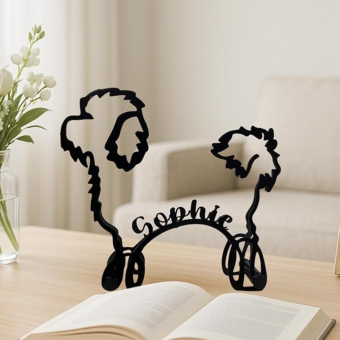 Personalized Shih Tzu Dog Minimalist Sculpture, Custom Pet Name Metal Desk Decor, Decorative Aesthetic Table Sign Gifts For Dogs Lovers, Kids Room, Home Office Decorations