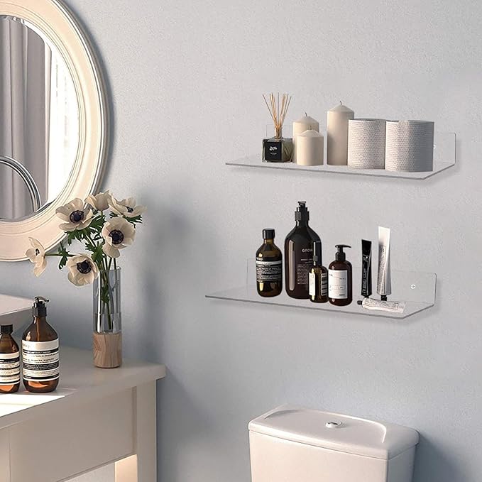 10Pcs Clear Acrylic Floating Shelf, L-Shaped Clear Acrylic Shelf Rectangle Floating Bookshelf Invisible Book Shelves for Bedroom Living Room Bathroom Office Wall, 11.81x4.07Inch