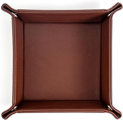 PU Leather Valet Tray for Mens and Women Catchall Tray for Keys,Watch,Jewelry Small Nightstand Bedside and Entry Table Tray Gift for Dad Husband (Brown)