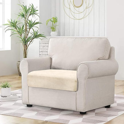 Couch Cushion Cover Velvet 1 Piece Seat Cushion Cover Stretch Armchair Cover Separate Sectional Sofa Slipcovers Furniture Protector (1-Seater or Sofa Backrest, Milk White)