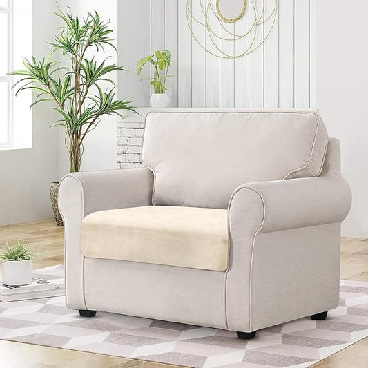Couch Cushion Cover Velvet 1 Piece Seat Cushion Cover Stretch Armchair Cover Separate Sectional Sofa Slipcovers Furniture Protector (1-Seater or Sofa Backrest, Milk White)