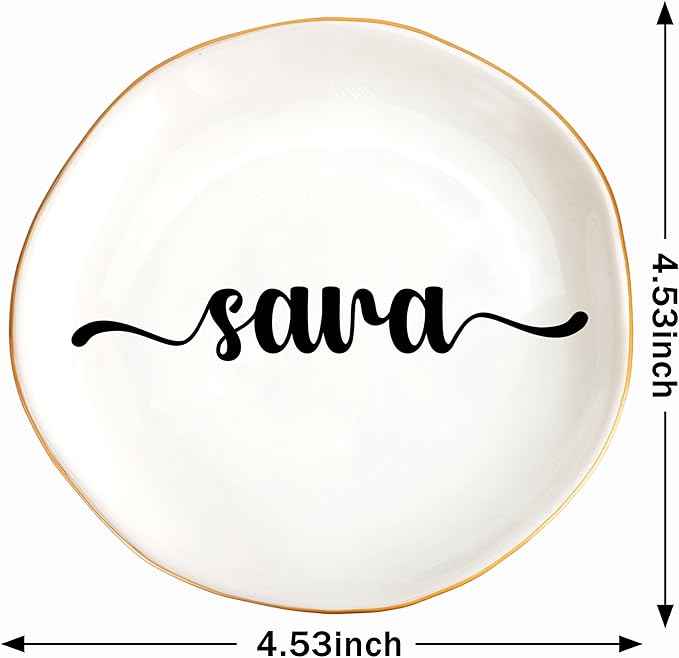 JoycuFF Sara Personalized Name Ceramic Jewelry Tray, Mothers Day Christmas Anniversary Engagement Birthday Gifts for Women Couples, Trinket Dish for Rings Earrings Necklaces Bracelets Keys