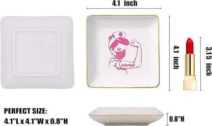 Topthink Funny Nurse Gift-Birthday,Graduation,Christmas,Nurse Life Theme,Registered Nurse Appreciation Gifts-RN,Nursing Student Presents- Ceramic Jewelry Holder Ring Dish Trinket Tray