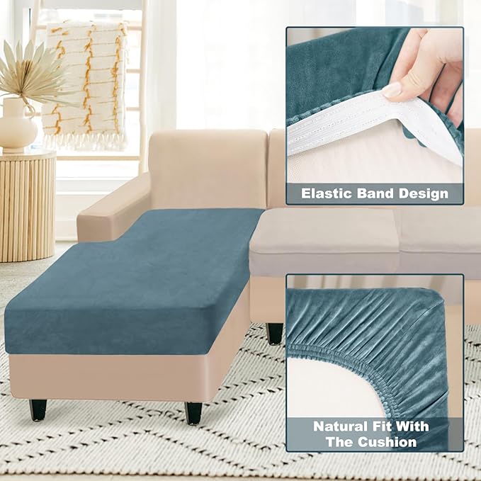NAISI Sectional Couch Cover 1 Piece Velvet Separate Chaise Lounge Cover Soft Stretch Sofa Slipcovers for Left/Right Chaise Sectional Couch(Chaise Lounge,Teal)